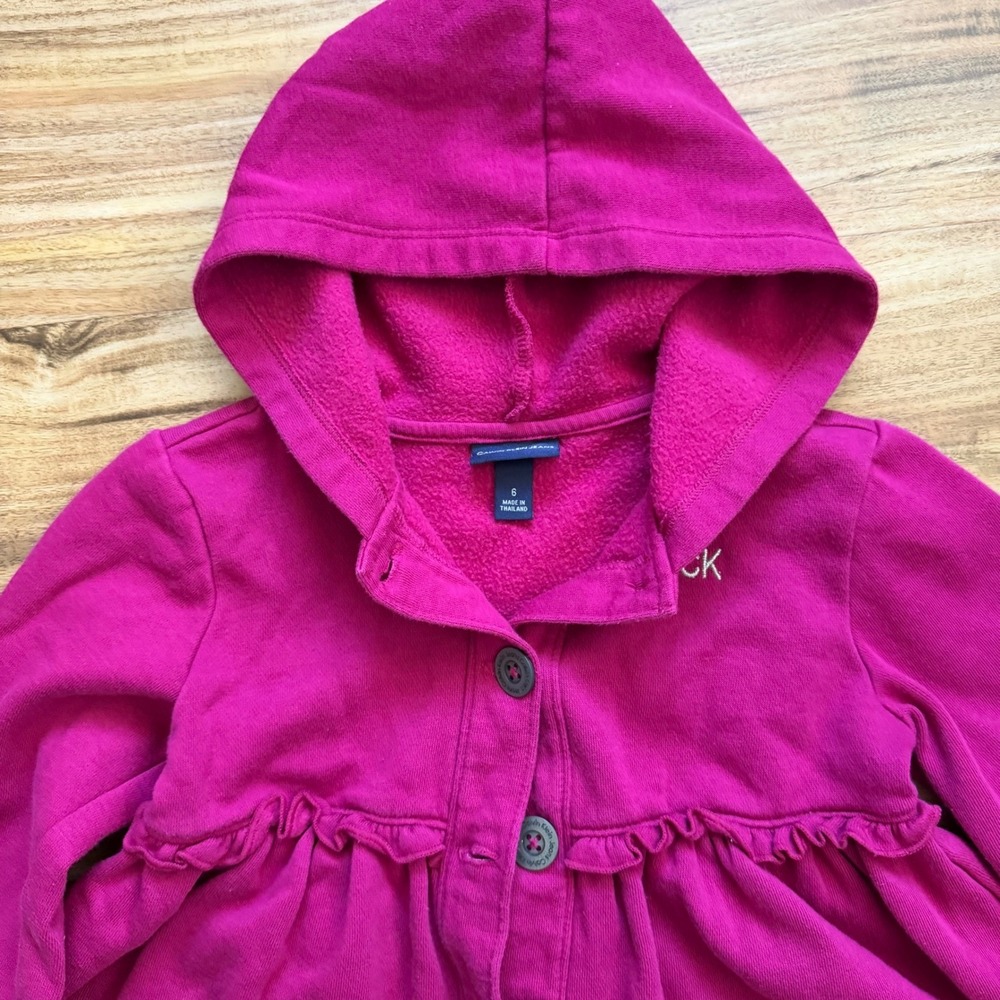 Calvin Klein Berry Cotton Girls Hooded Sweater, coat Size 6, ruffled - Picture 3 of 6
